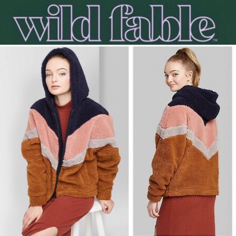 🆕 Zip Up Fleece Sherpa Hooded Jacket WILD FABLE